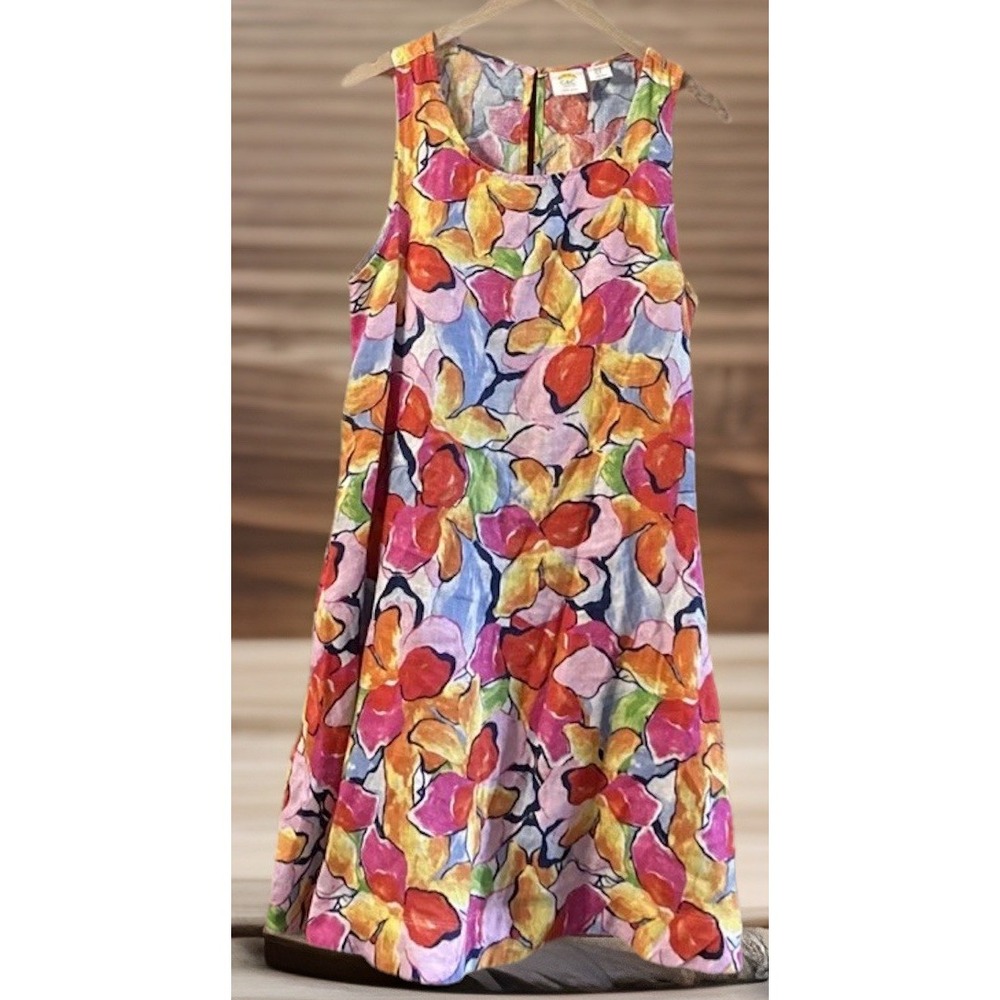 C&C California 100% Linen Floral Summer‎ Dress Sz Med. Pockets Sundress